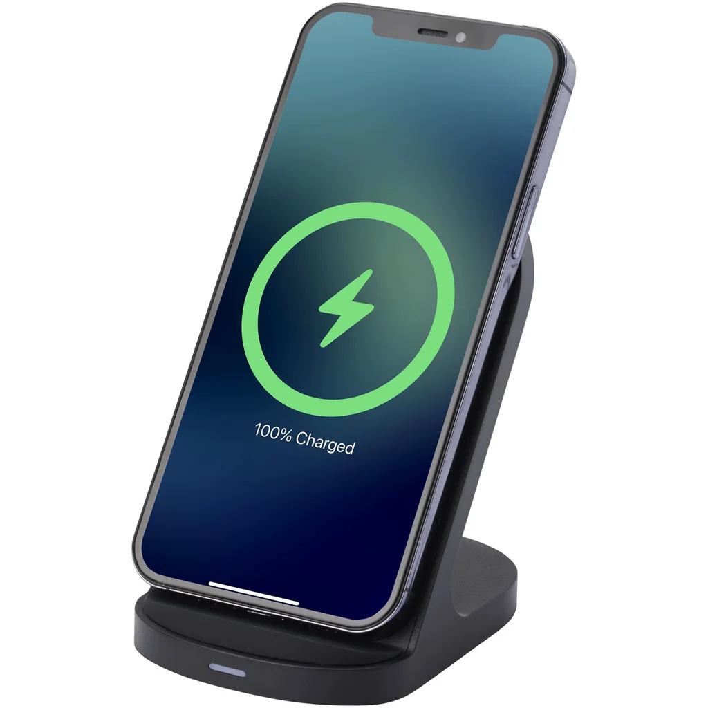 Hovedproduktbilde for Solid svart Loop 15W RCS Resirkulert Plast Telefonstativ og Ladeplate
