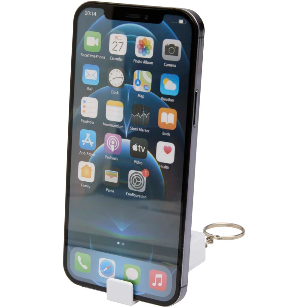 Hovedproduktbilde for Hvit Aggia Resirkulert Plast og Bambus Telefonstativ med Fidgetleke