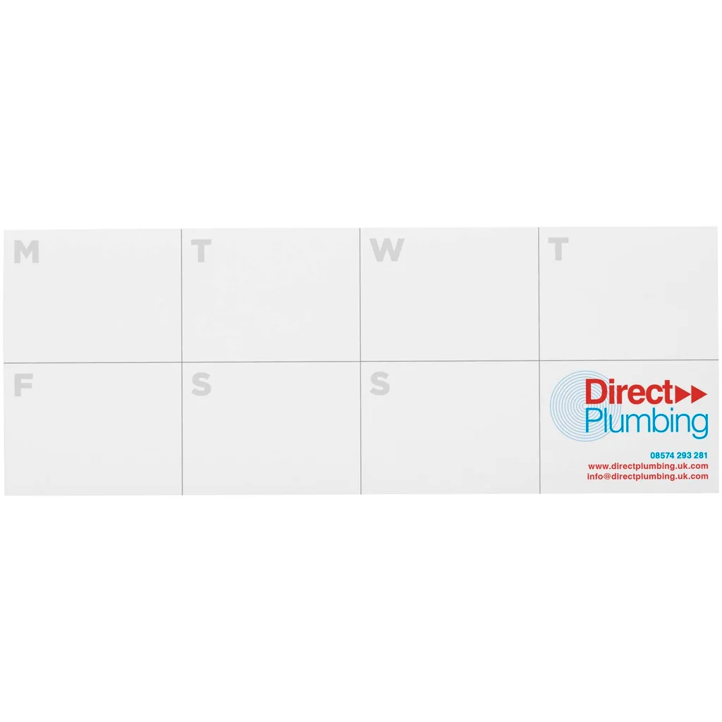 Hovedproduktbilde for Hvit Sticky-Mate® Resirkulerte Klistrelapper med Trykt Kalender