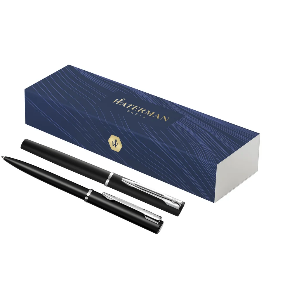 Hovedproduktbilde for Solid svart Waterman Allure Blått Blekk Kulepenn og Rollerpenn Pennesett