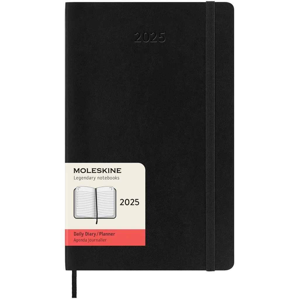 Hovedproduktbilde for Solid svart Moleskine 12M Kalender L med Dagsoversikt med Mykt Omslag
