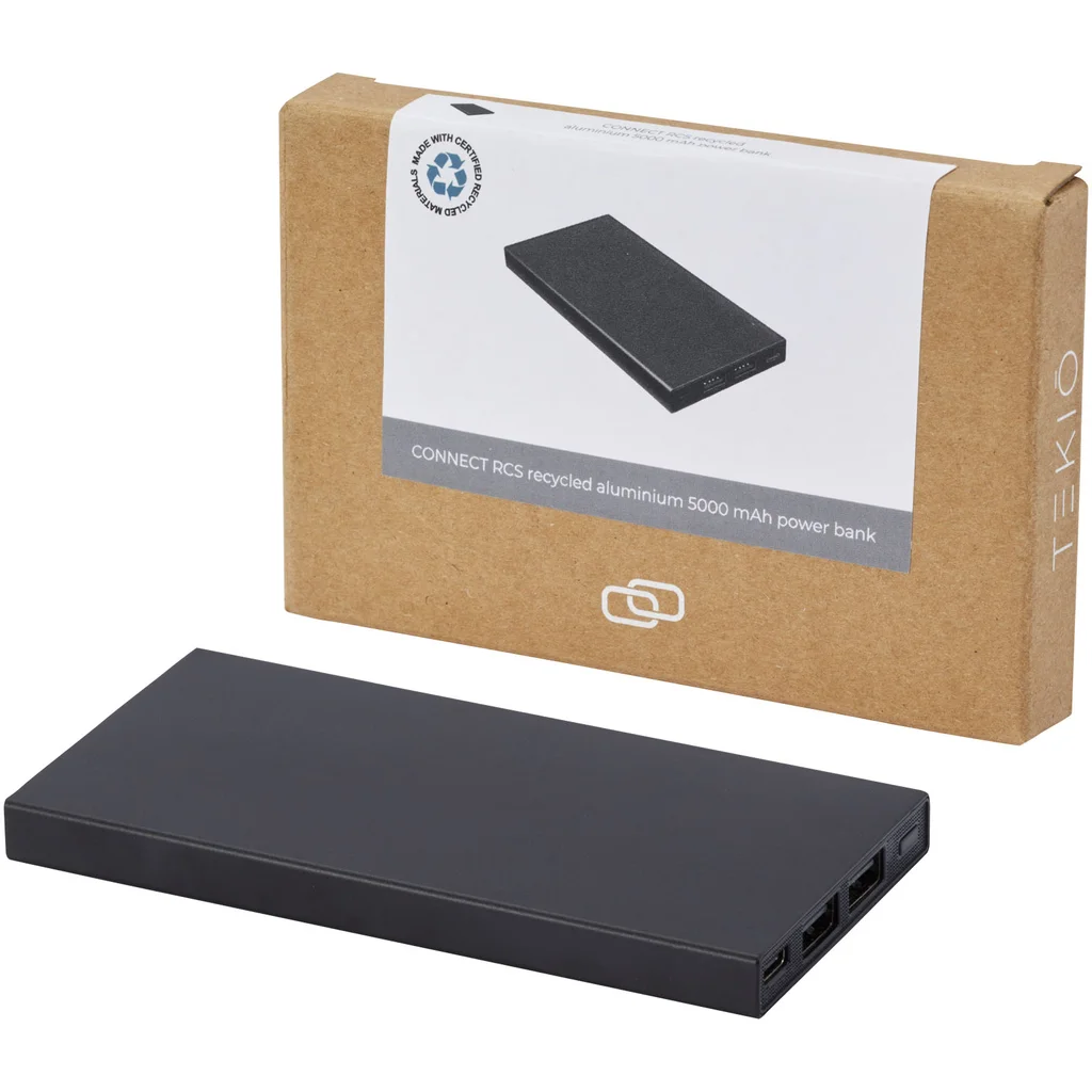 Hovedproduktbilde for Solid svart Tekiō Connect 5000 mAh RCS Resirkulert Aluminium  Powerbank