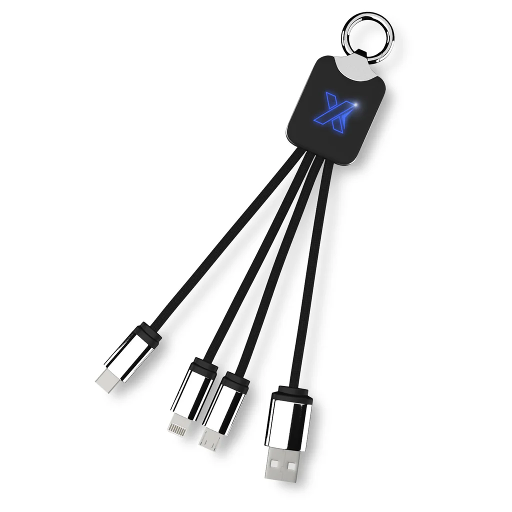 Hovedproduktbilde for Blå/Solid svart SCX.design C15 Quatro Lysende Logo Ladekabel