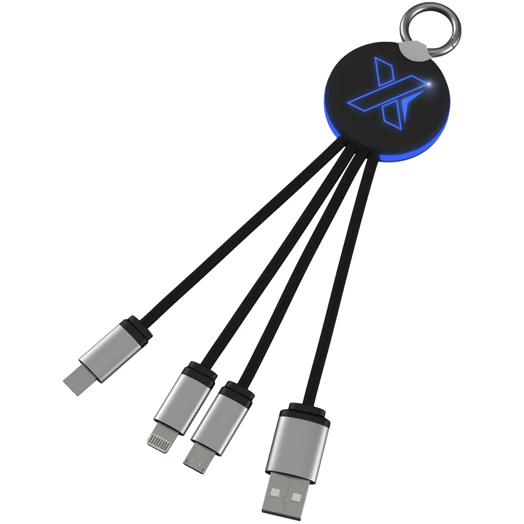 Hovedproduktbilde for Blå/Solid svart SCX.design C16 RPET Ring Lysende Logo Ladekabel