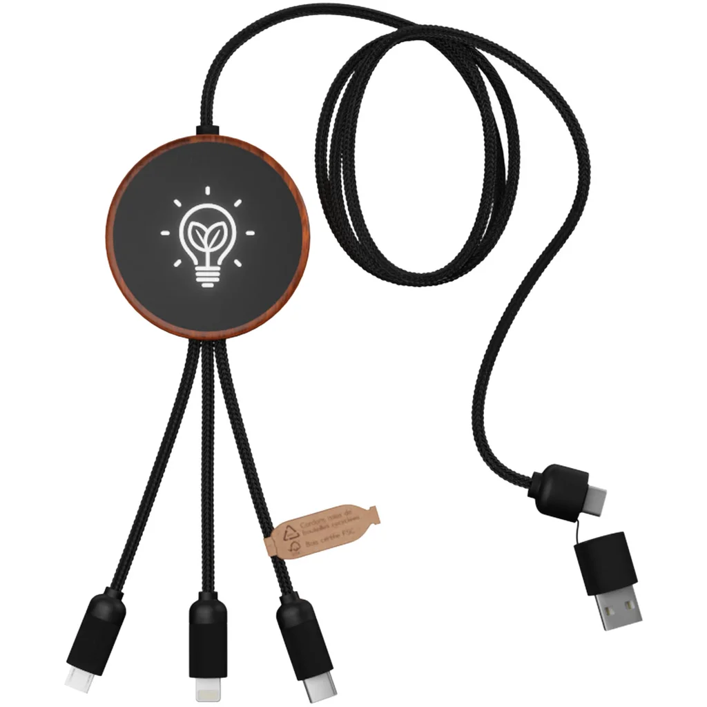 Hovedproduktbilde for Tre SCX.design C40 5-i-1 RPET Lysende Logo Ladekabel med 10W Ladeplate