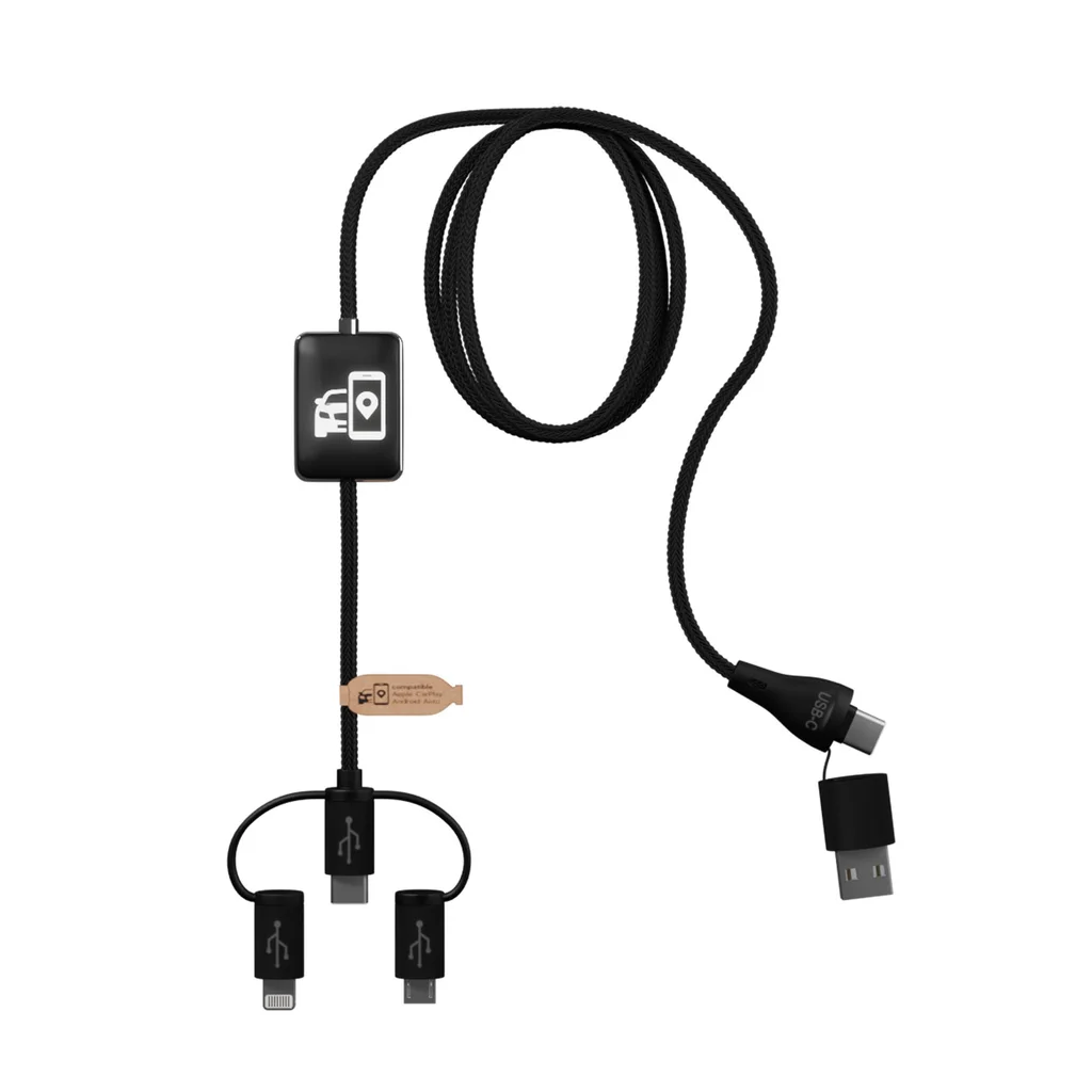 Hovedproduktbilde for Solid svart SCX.design C48 CarPlay 5-i-1 Ladekabel
