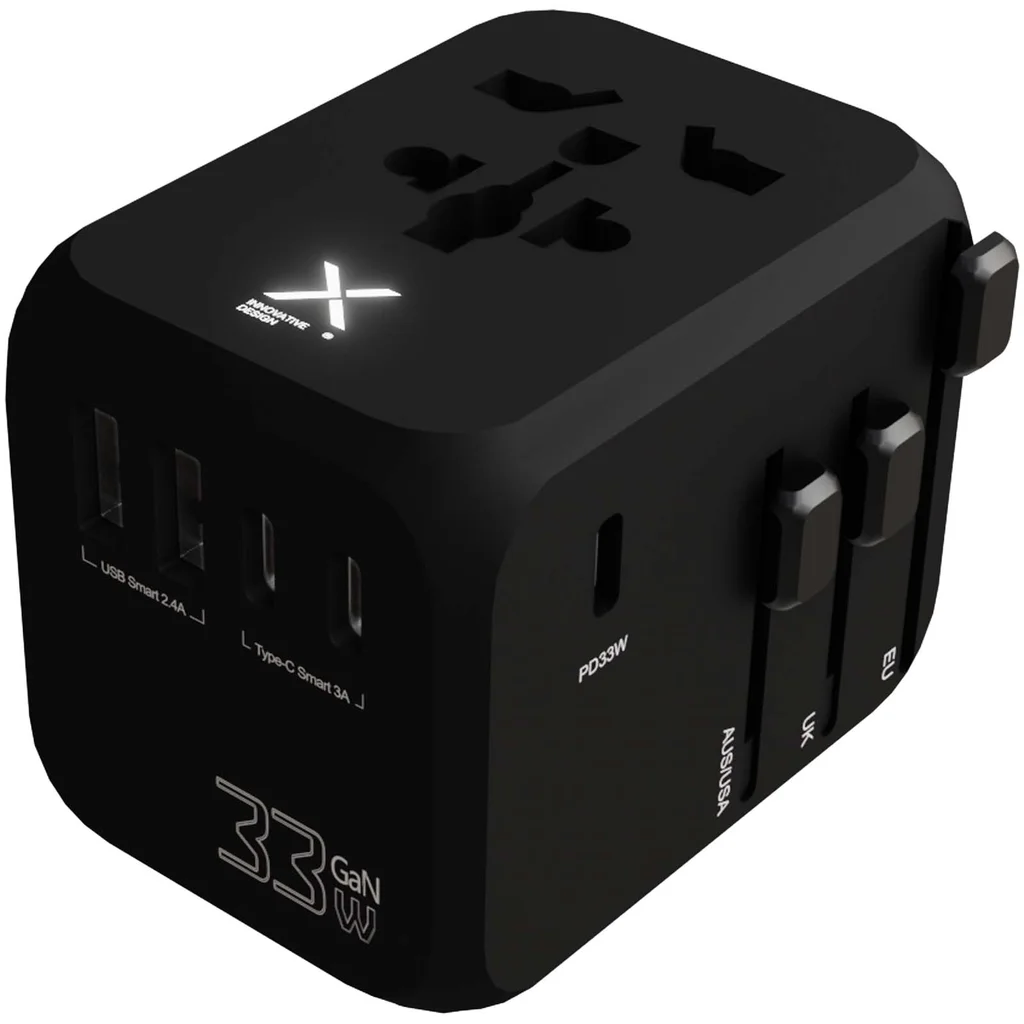 Hovedproduktbilde for Solid svart SCX.design T16 33W GaN og PD Universal Reiseadapter