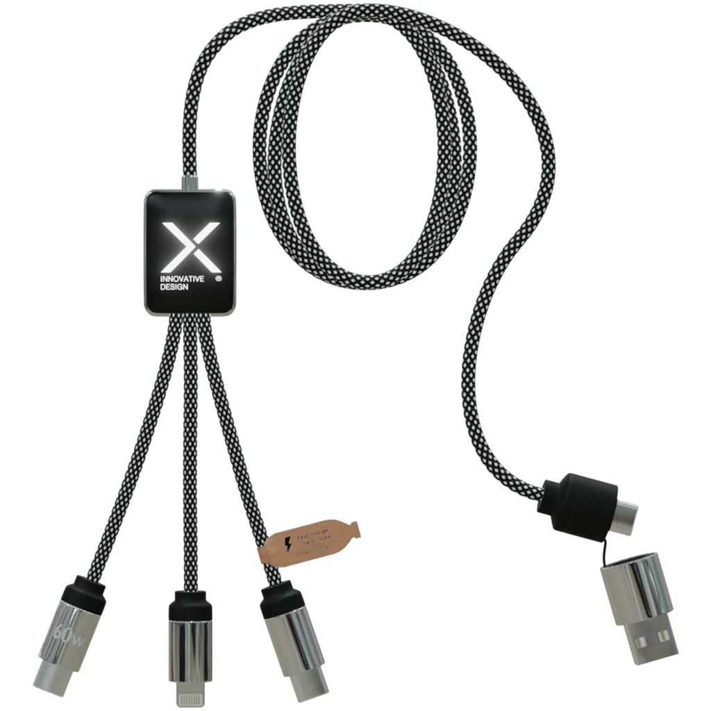 Hovedproduktbilde for Melert svart SCX.design C33 RPET 60W Lysende Logo Ladekabel