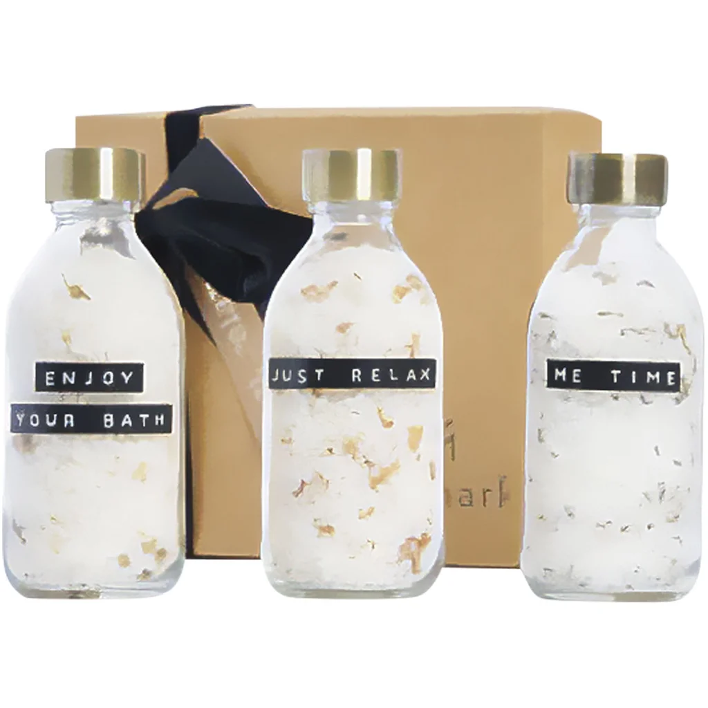 Hovedproduktbilde for Transparent klar WELLmark Just Relax 3-delers 200 ml Gavesett med Badesalt