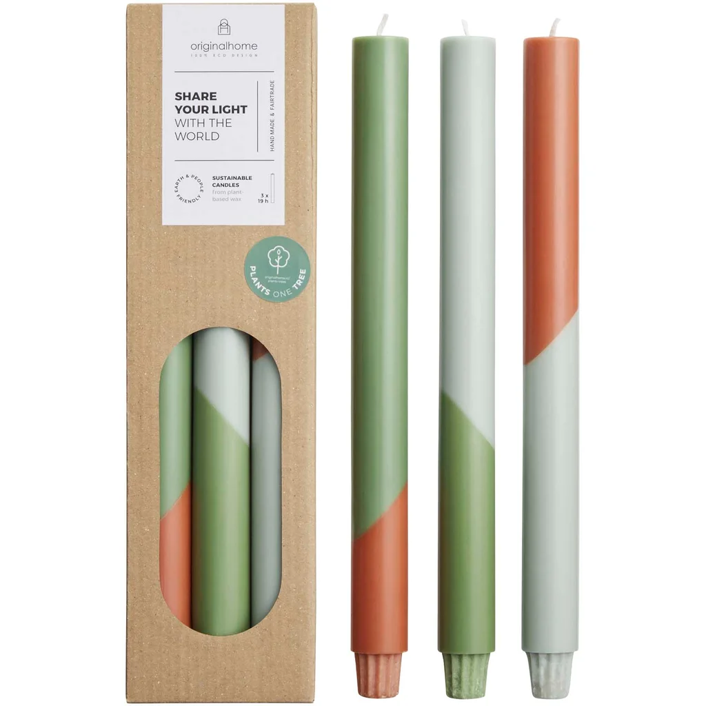 Hovedproduktbilde for Melert grønn Originalhome Eden Sett med 3 Stearinlys