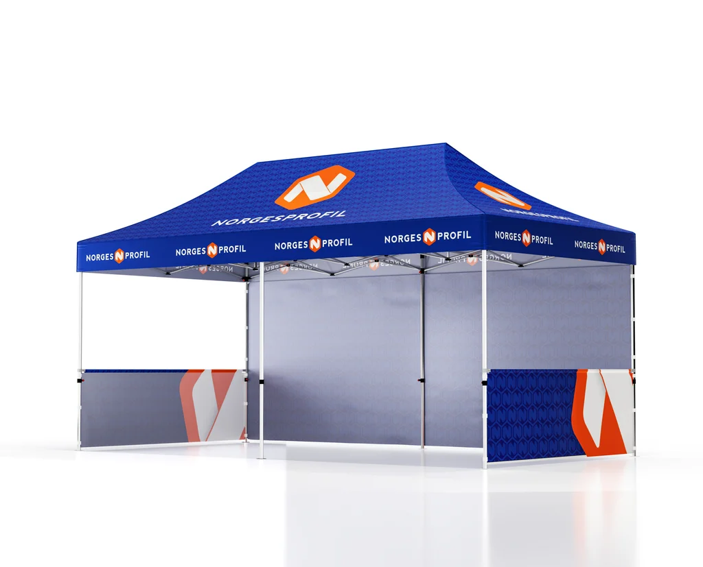 Hovedproduktbilde for Trykk på én side av veggene Telt Popup 6 x 3 meter inkl tak, bakvegg og to halvvegger