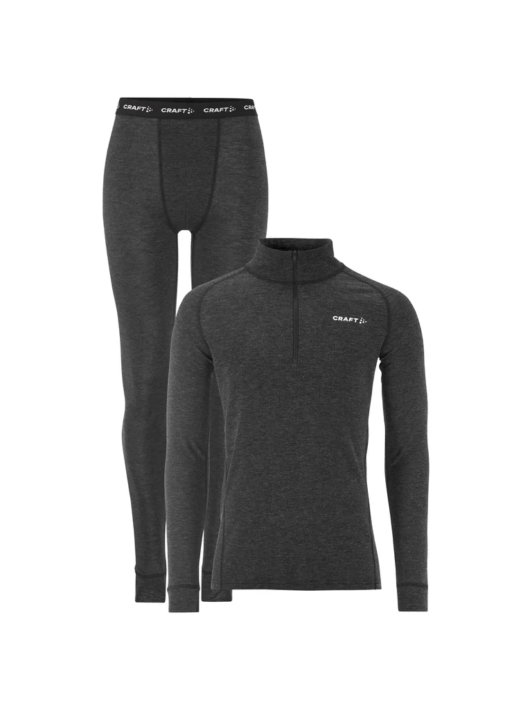 Hovedproduktbilde for Black/Melange Craft Merinoull Half-Zip Undertøy Sett