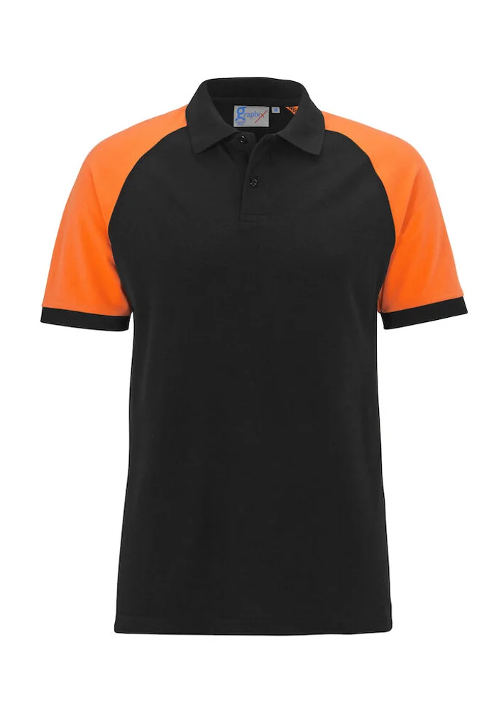 Hovedproduktbilde for Black/Orange Graphix Imola Tofarget Raglan Poloskjorte