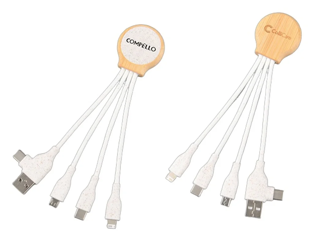 Hovedproduktbilde for 25-47-dra-2935 Borneo Bambus og Hvetehalm 6-i-1 Ladekabel