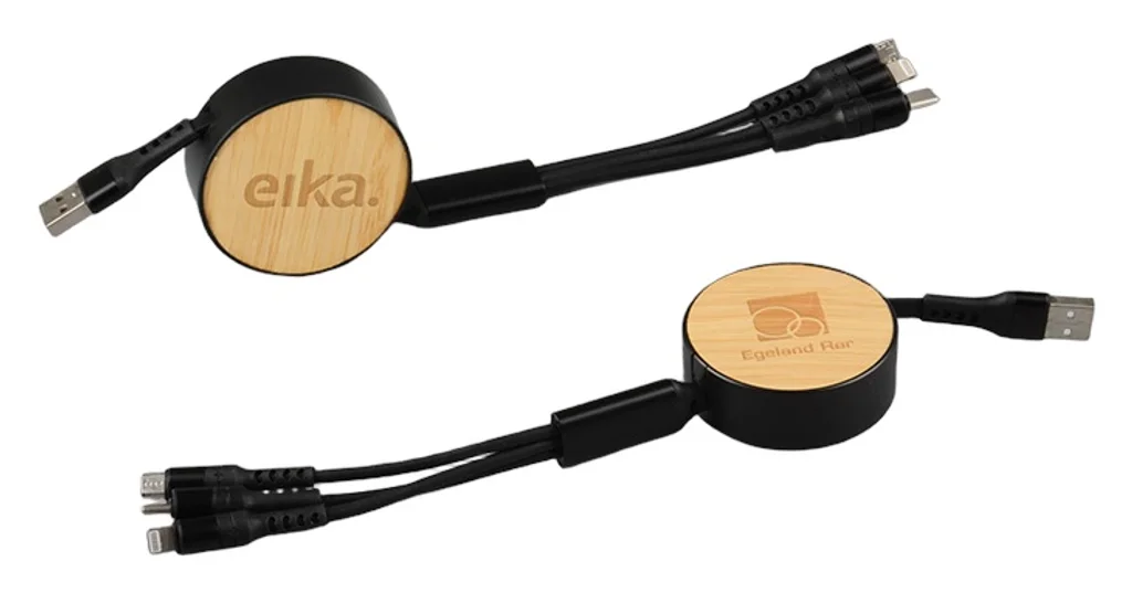 Hovedproduktbilde for 25-47-dra-3351 Faye Bambus 3-i-1 Uttrekkbar Ladekabel