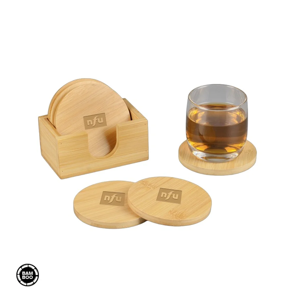 Hovedproduktbilde for 25-47-dra-5121 Klokkeland Bambus Sett med 6 Glassbrikker og Holder