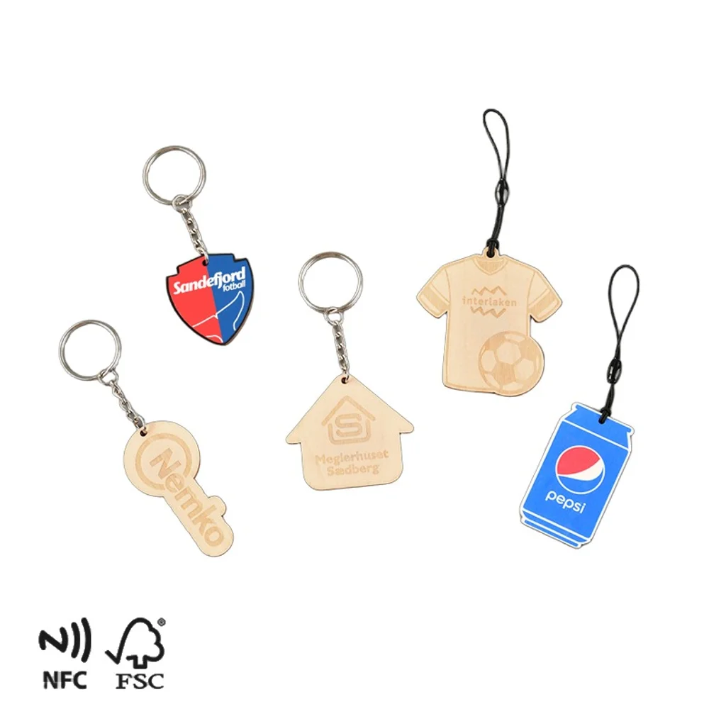 Hovedproduktbilde for Med digital print on both sides Brugge FSC Tre NFC-nøkkelring