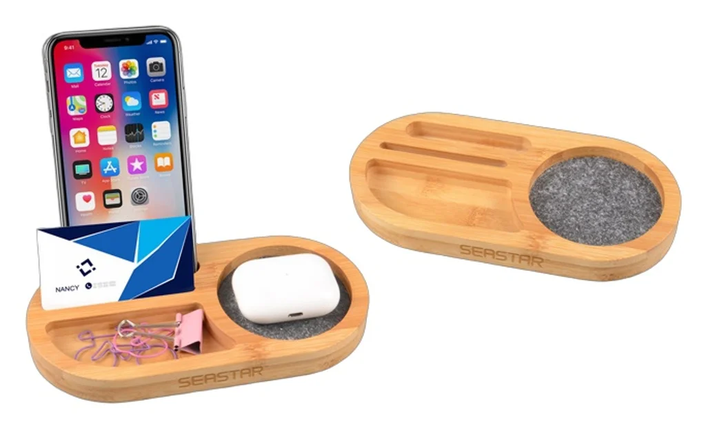 Hovedproduktbilde for 25-47-drb-5742 Ithaca Bambus og RPET Filt Mobilholder og Skrivebordsorganisator