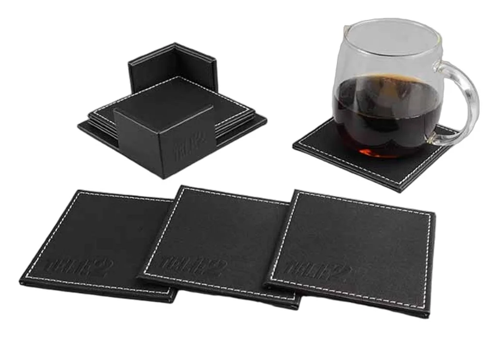 Hovedproduktbilde for 25-47-drd-5689 Kvadratisk PU Lær Glassbrikke Gavesett