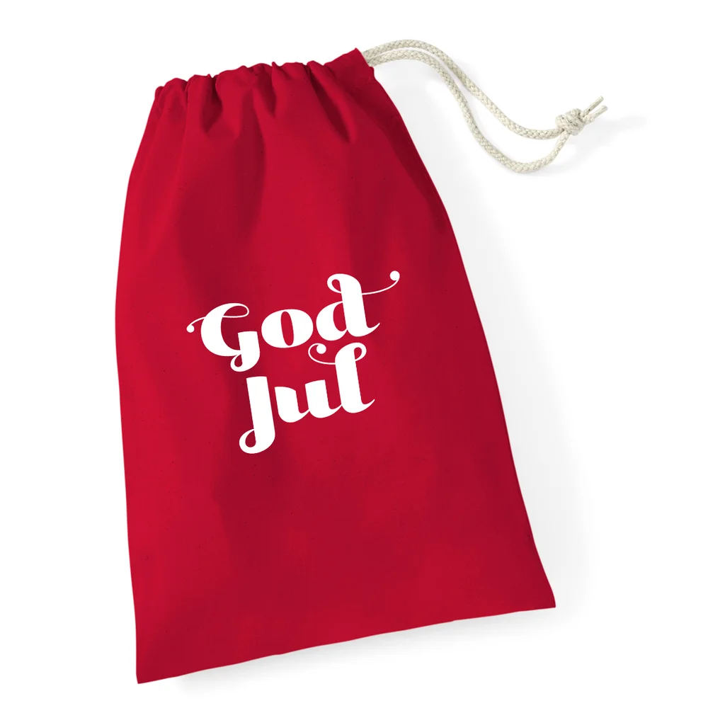 Hovedproduktbilde for Classic Red Westford Mill Bomull Gavepose God Jul med Snøring