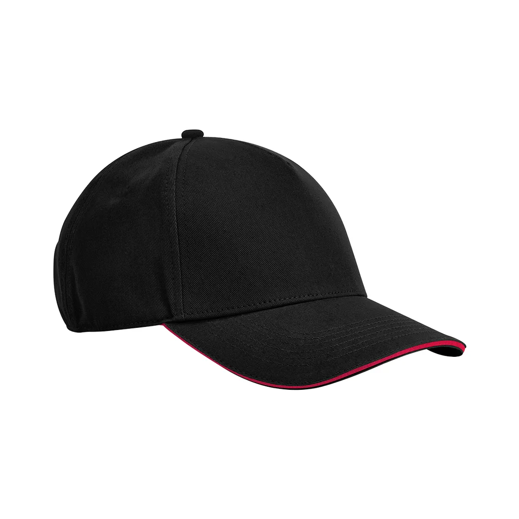 Hovedproduktbilde for Black/Classic Red Beechfield Earthaware Classic Økologisk Bomull 5-panel Sandwich Caps