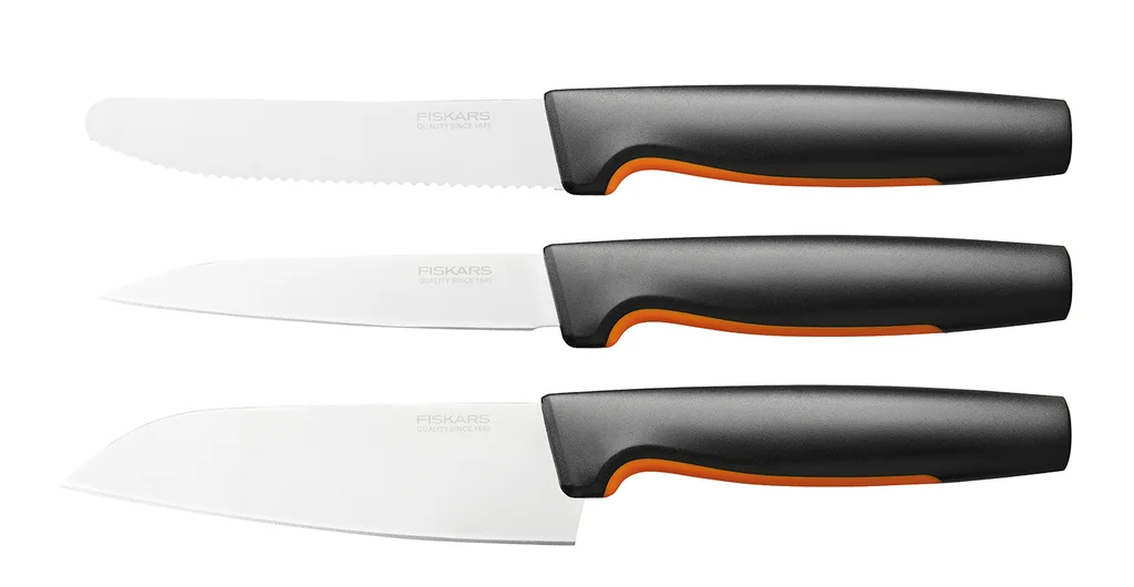 Hovedproduktbilde for Sort Fiskars Functional Form Rustfritt Stål Knivsett med 3 Kniver