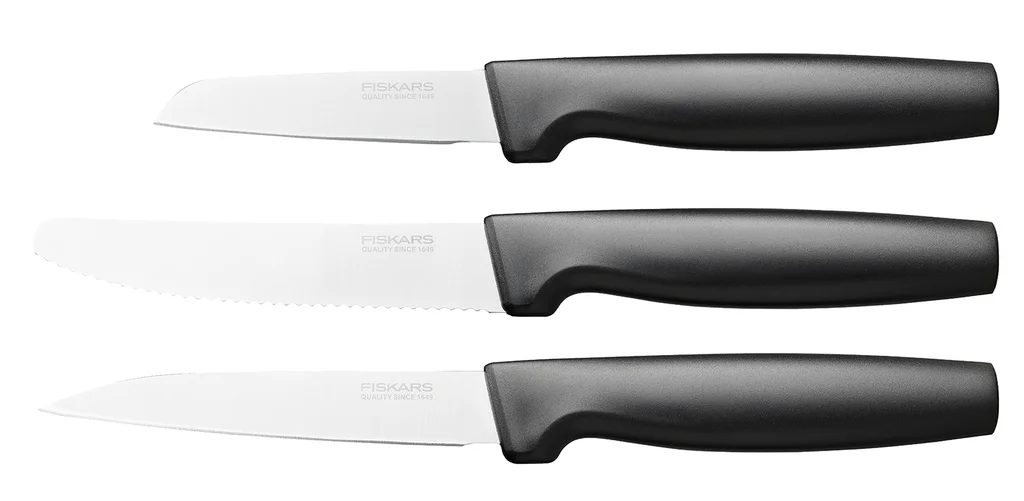 Hovedproduktbilde for Sort Fiskars Functional Form Småknivsett med 3 Kniver