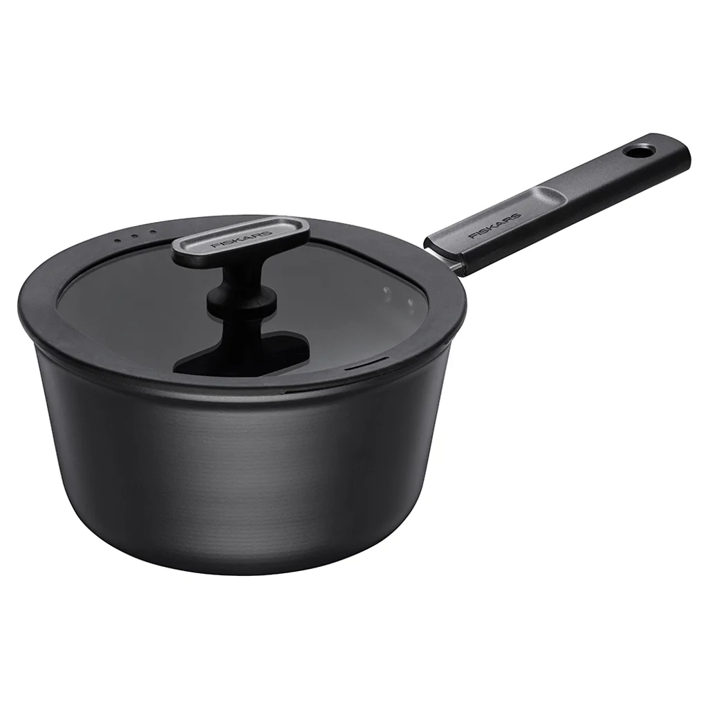 Hovedproduktbilde for Sort Fiskars Hard Face 2.5L Resirkulert Aluminium Non-stick Kasserolle med Lokk