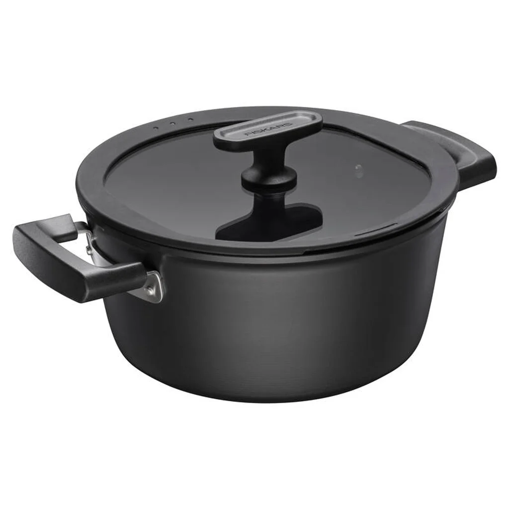 Hovedproduktbilde for Sort Fiskars Hard Face 3.5L Resirkulert Aluminium Gryte med Lokk
