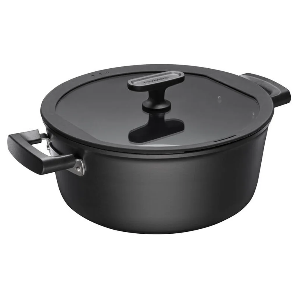 Hovedproduktbilde for Sort Fiskars Hard Face 5L Resirkulert Aluminium Non-stick Gryte med Lokk