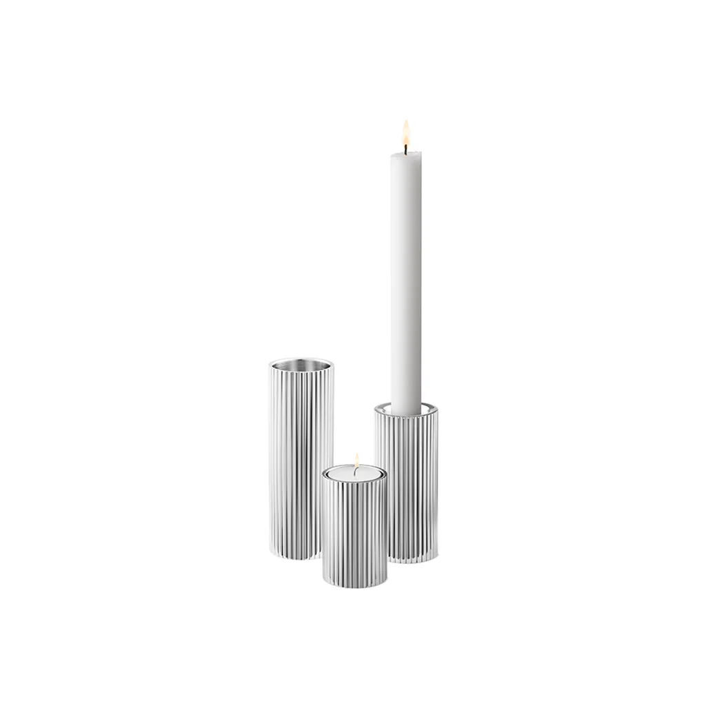 Hovedproduktbilde for Blankpolert Stål Georg Jensen Bernadotte 3 stk Lysestaker
