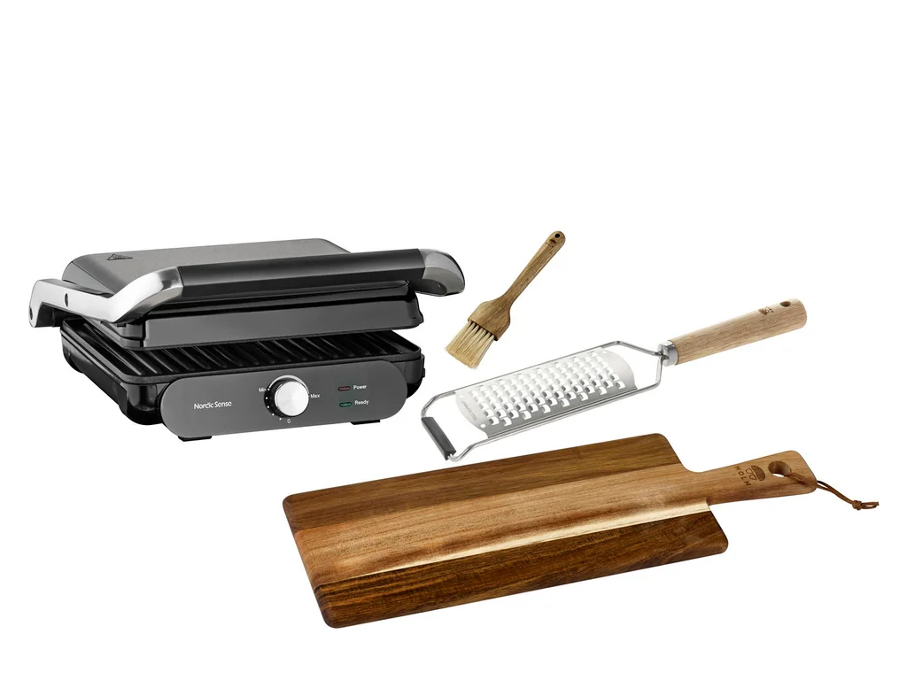 Hovedproduktbilde for Svart/Tre Nordic Sense Gavesett med Paninigrill og Holm Skjærefjøl
