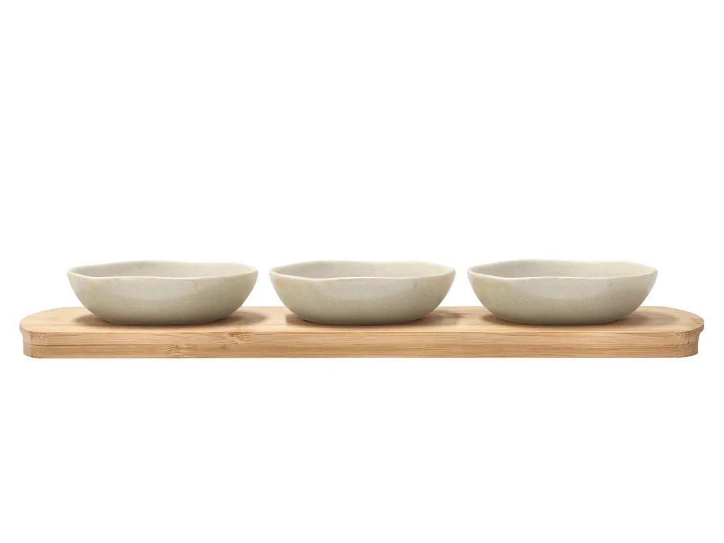 Hovedproduktbilde for Soft Beige Villa Collection Shoku Bambusbrett med 3 Skåler