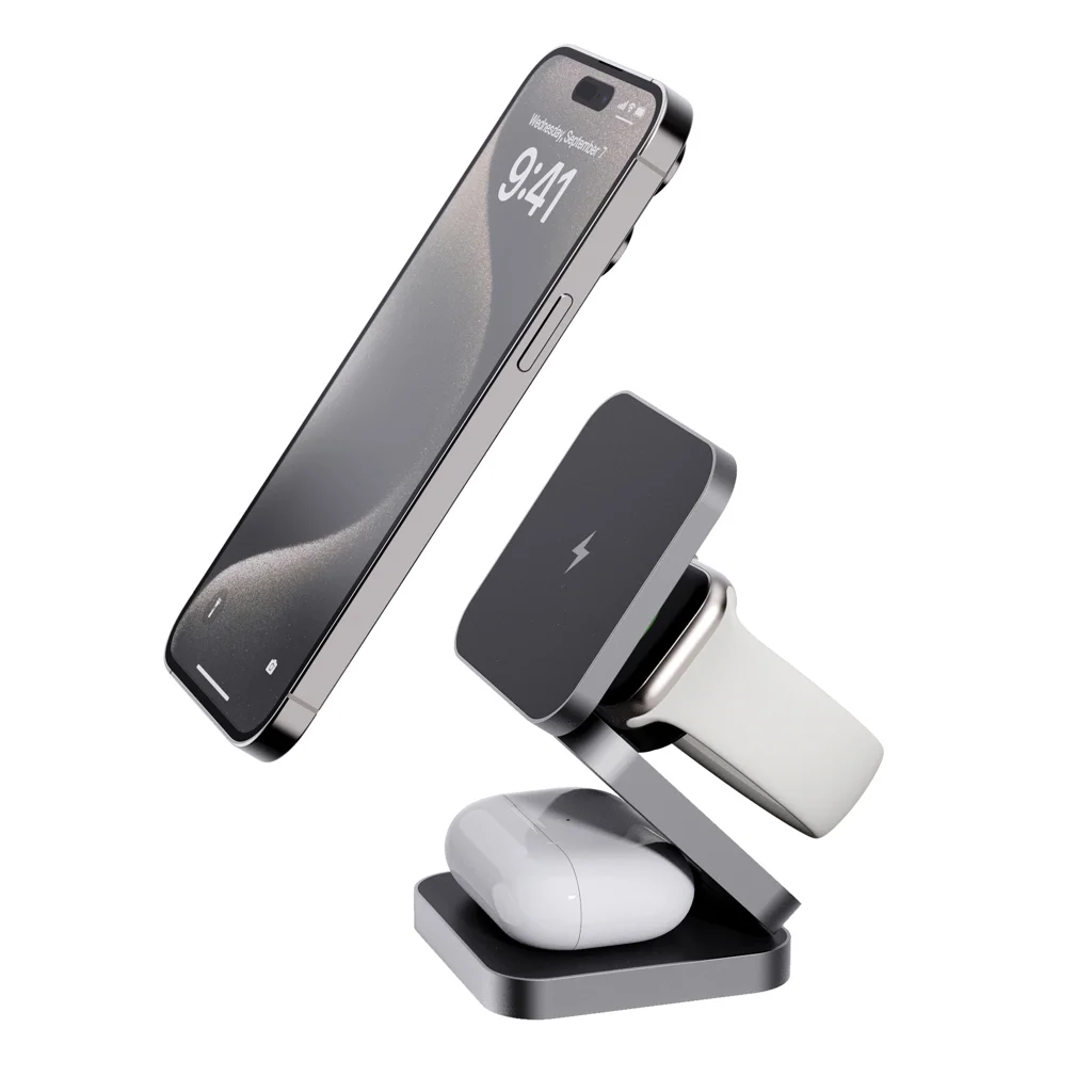 Hovedproduktbilde for Grå XD Xclusive Terra 15W RCS Resirkulert Aluminium Sammenleggbar 3 i 1 Ladeplate