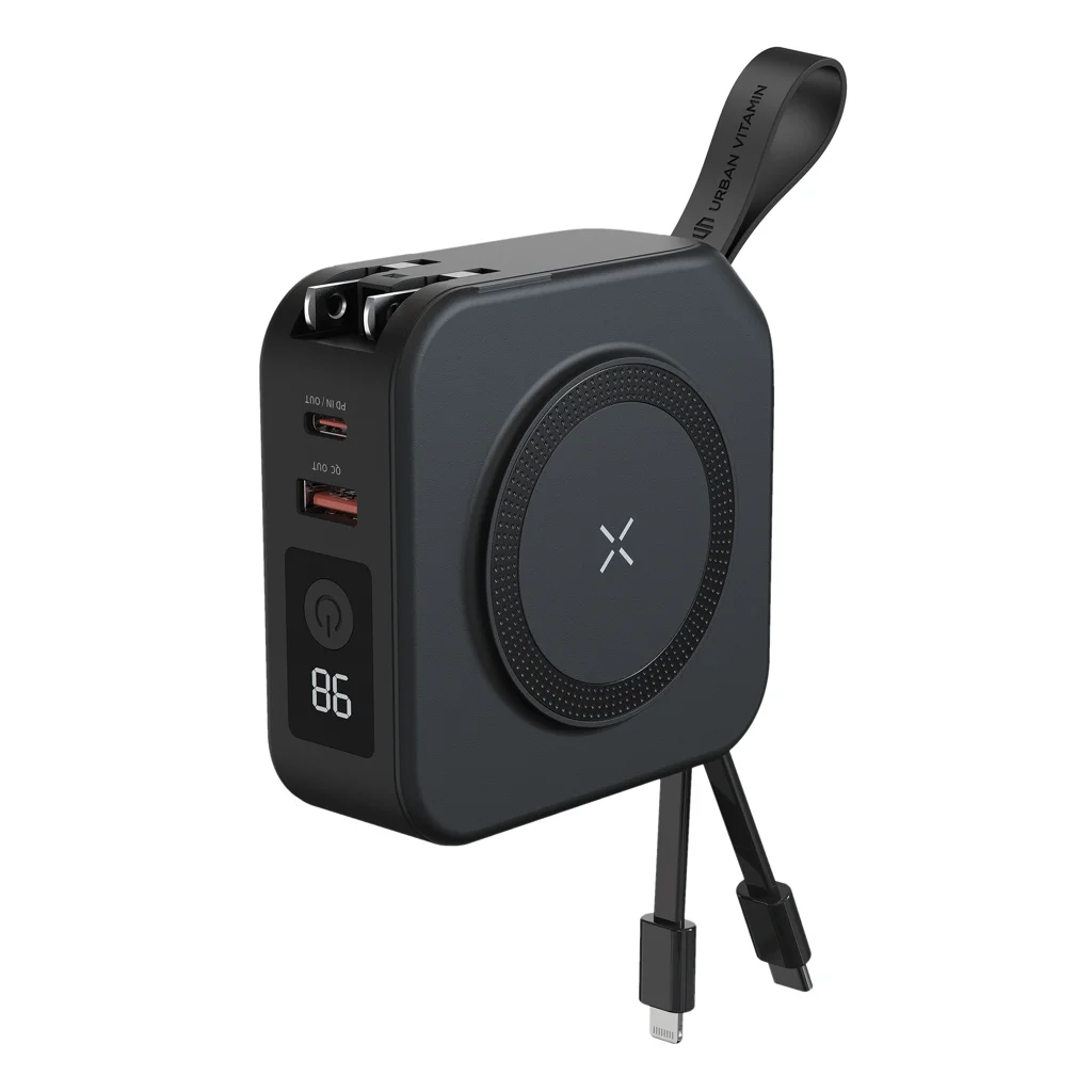 Hovedproduktbilde for Svart Urban Vitamin Saratoga 10.000 mAh 5-i-1 Universell Reiselader med 20W PD og 15 W Magnetisk Trådløs Powerbank