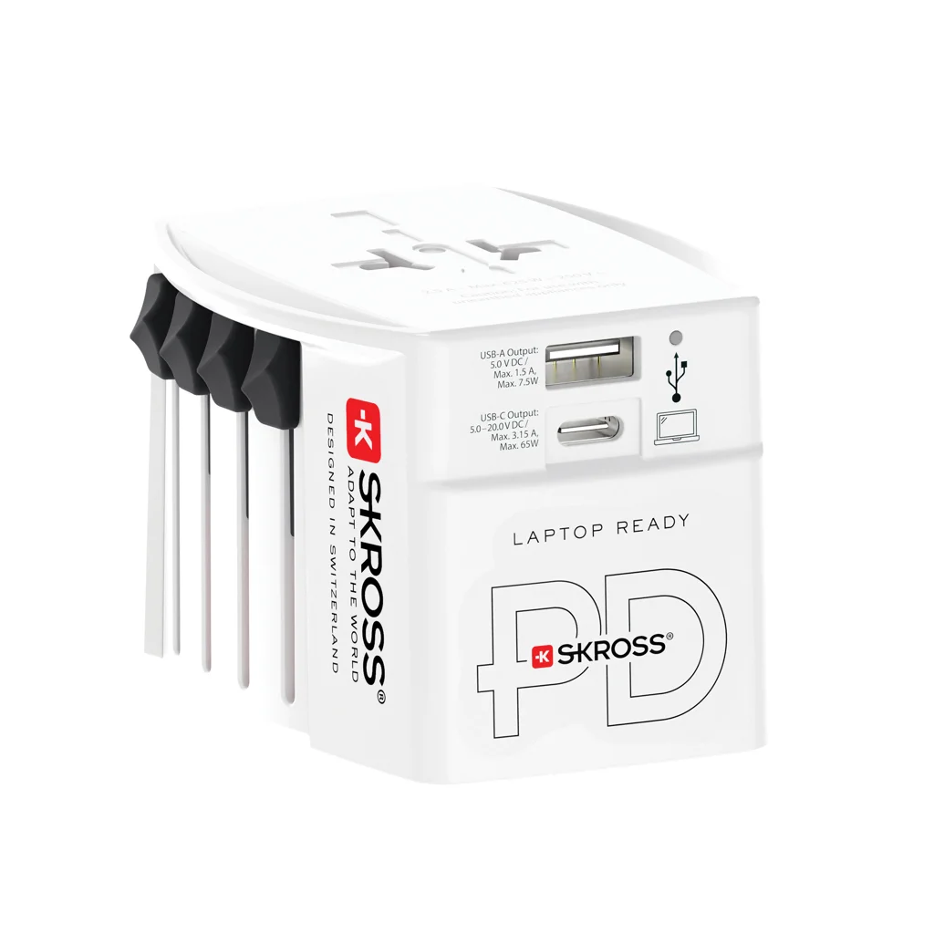 Hovedproduktbilde for Hvit Skross World MUV 65W PD med USB C-kabel Reiseadapter