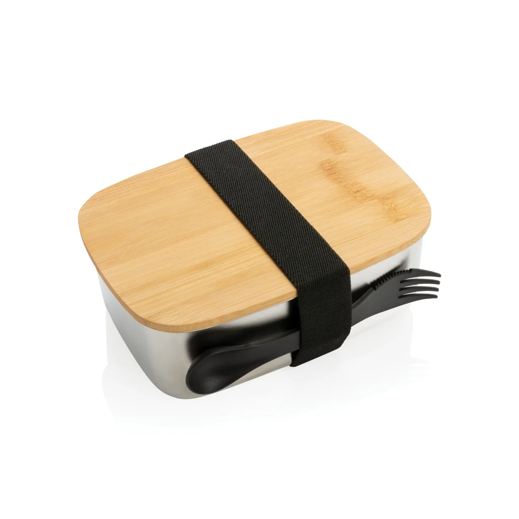 Hovedproduktbilde for Sølvfarget XD Collection Matboks i Stål med Bambuslokk og Spork