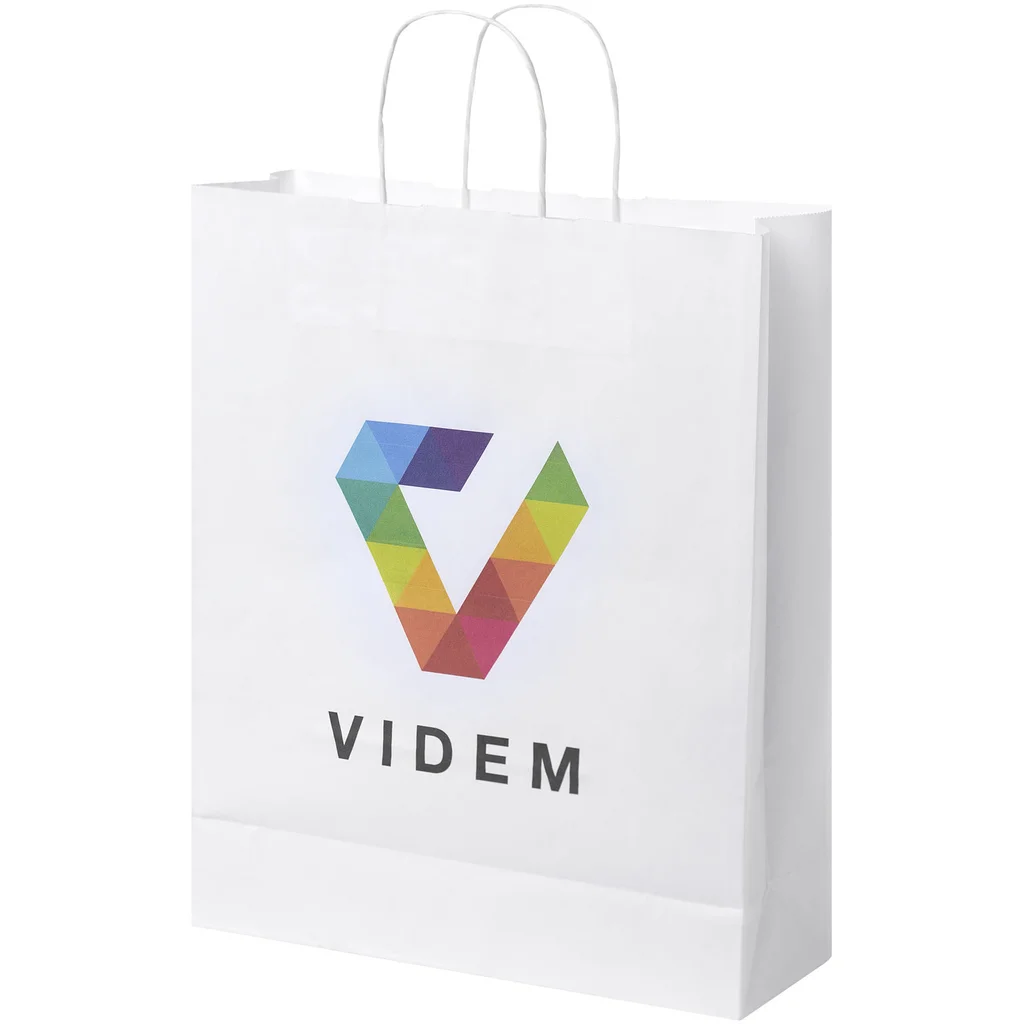 Hovedproduktbilde for Hvit Papirpose Stor (32 x 12 x 40 cm) 80-90 g/m2 Kraftpapir med Vridde Håndtak