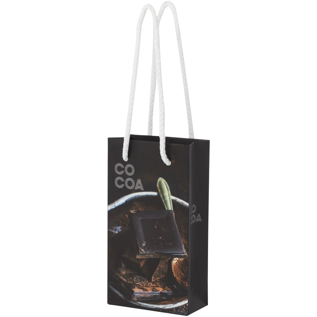 Hovedproduktbilde for Hvit Papirpose Liten (9,5 x 4 x 17 cm) Håndlaget 170 g/m2 Laminert Papir med Plasthåndtak
