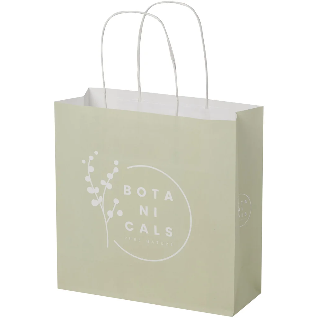 Hovedproduktbilde for Hvit Papirpose Liten (24 x 9 x 24 cm) 120 g/m2 Kraftpapir med Vridde Håndtak