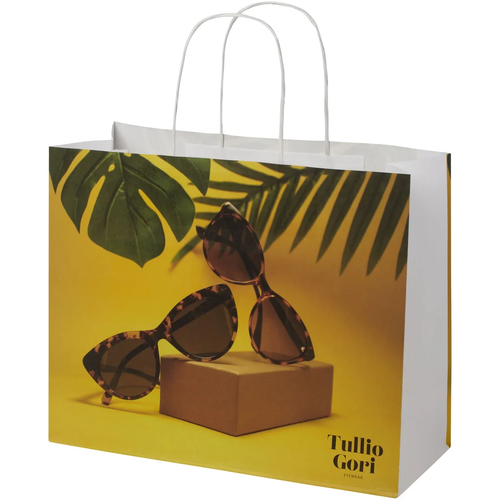Hovedproduktbilde for Hvit Papirpose Stor (31 x 12 x 25 cm) 120 g/m2 Kraftpapir med Vridde Håndtak