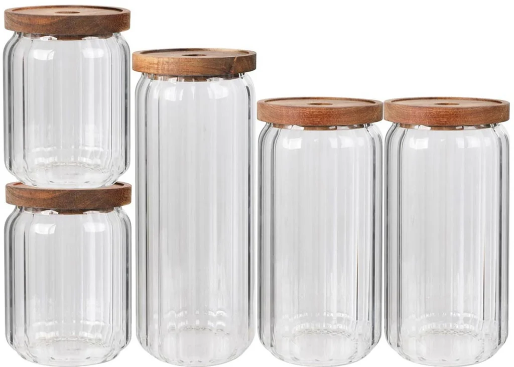 Hovedproduktbilde for 58-267-5740007832505 Gladkokken 5-pakning Glass og Tre Oppbevaringskrukker