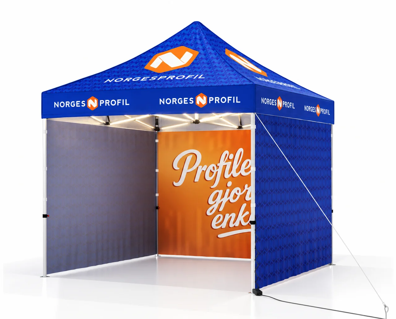 Hovedproduktbilde for Trykk på én side av veggene Popup-telt 3x3 meter med LED-lys, tak og tre vegger