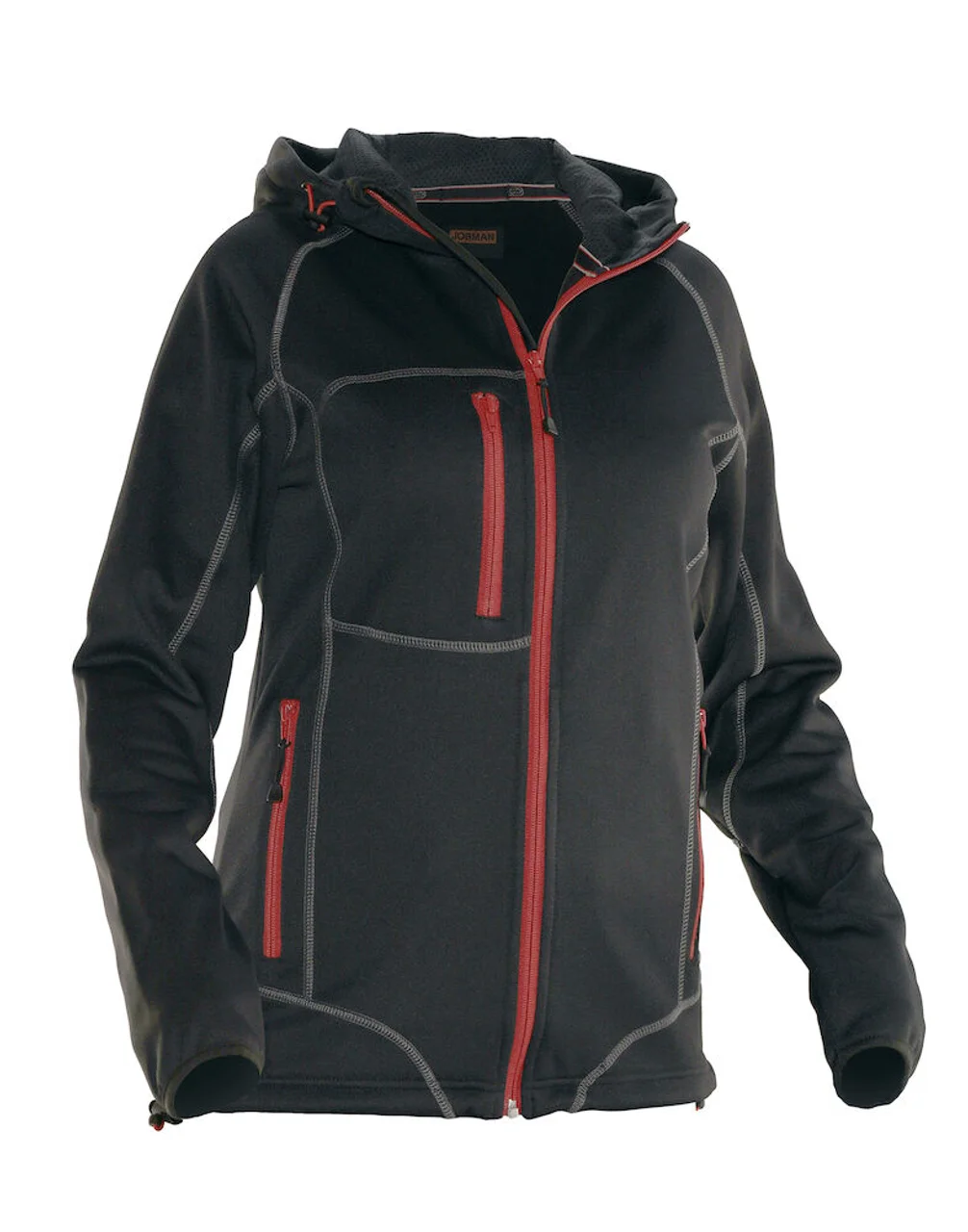Hovedproduktbilde for Black/Red Jobman 5177 Hettejakke Dame