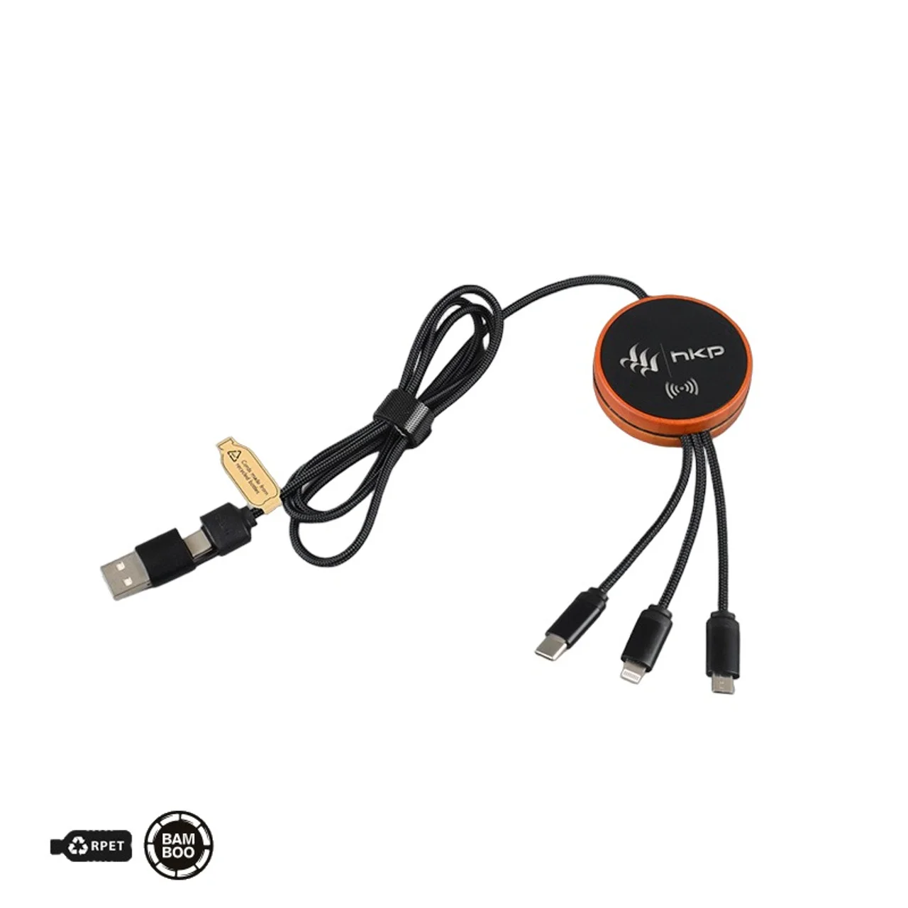 Hovedproduktbilde for 25-47-dra-2978 Scout RPET og Bambus 6-i-1 Ladekabel med Trådløs  Ladeplate