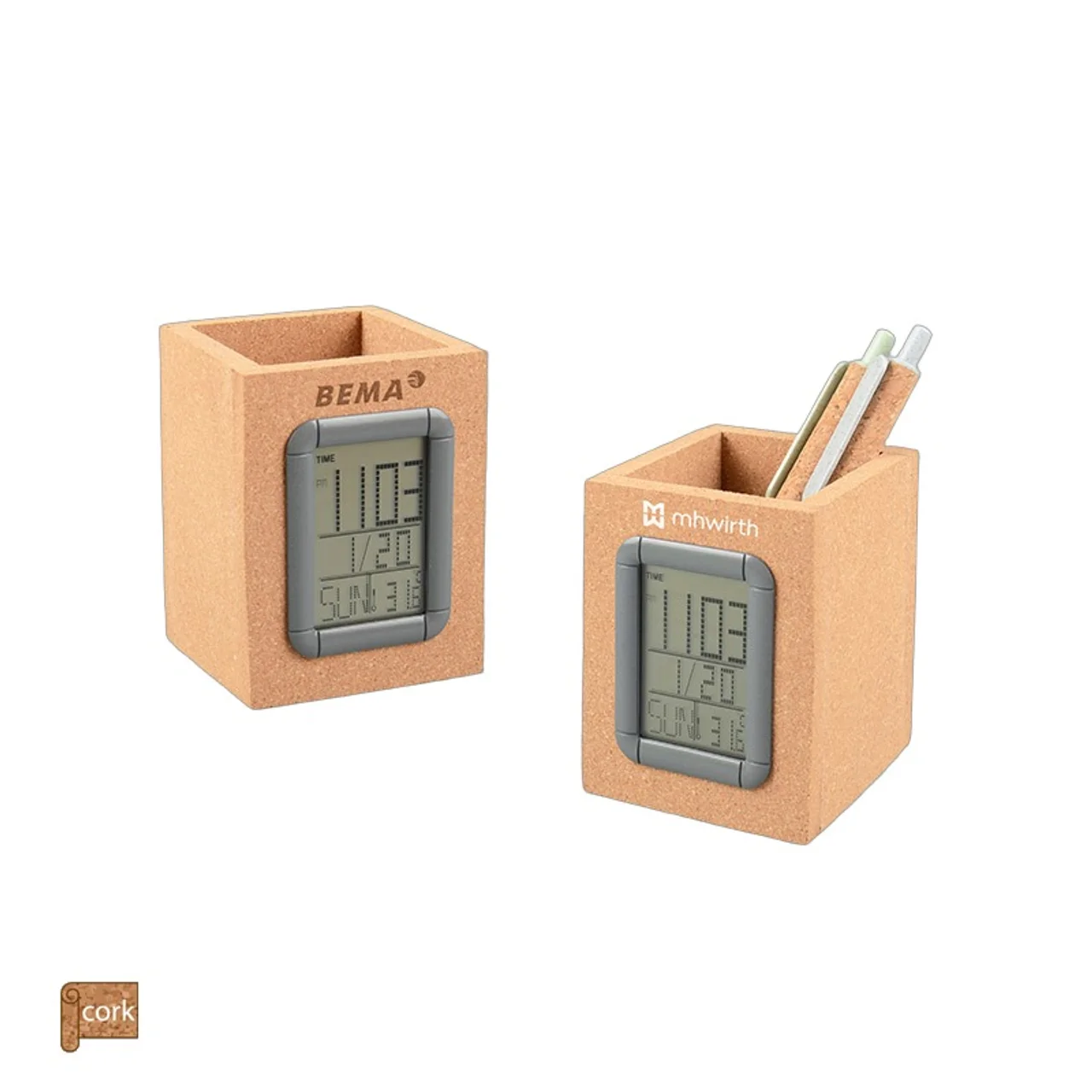 Hovedproduktbilde for 25-47-dra-3342 Calais Kork Penneholder med Digital Klokke