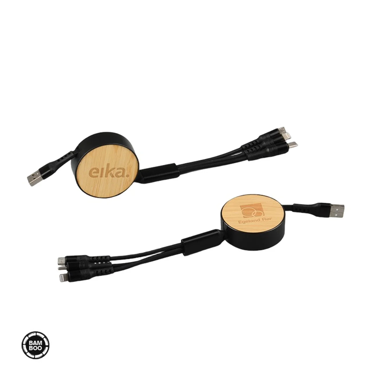 Hovedproduktbilde for 25-47-dra-3351 Faye Bambus 3-i-1 Uttrekkbar Ladekabel