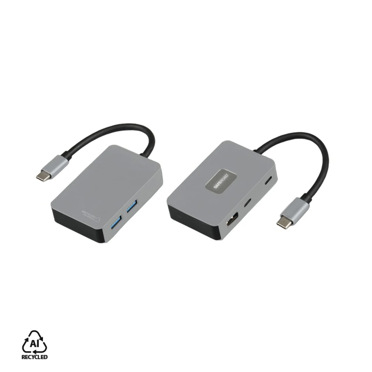Hovedproduktbilde for 25-47-dra-4294 Hollow Resirkulert Aluminium 5-i-1 USB hub med Opplyst Logo