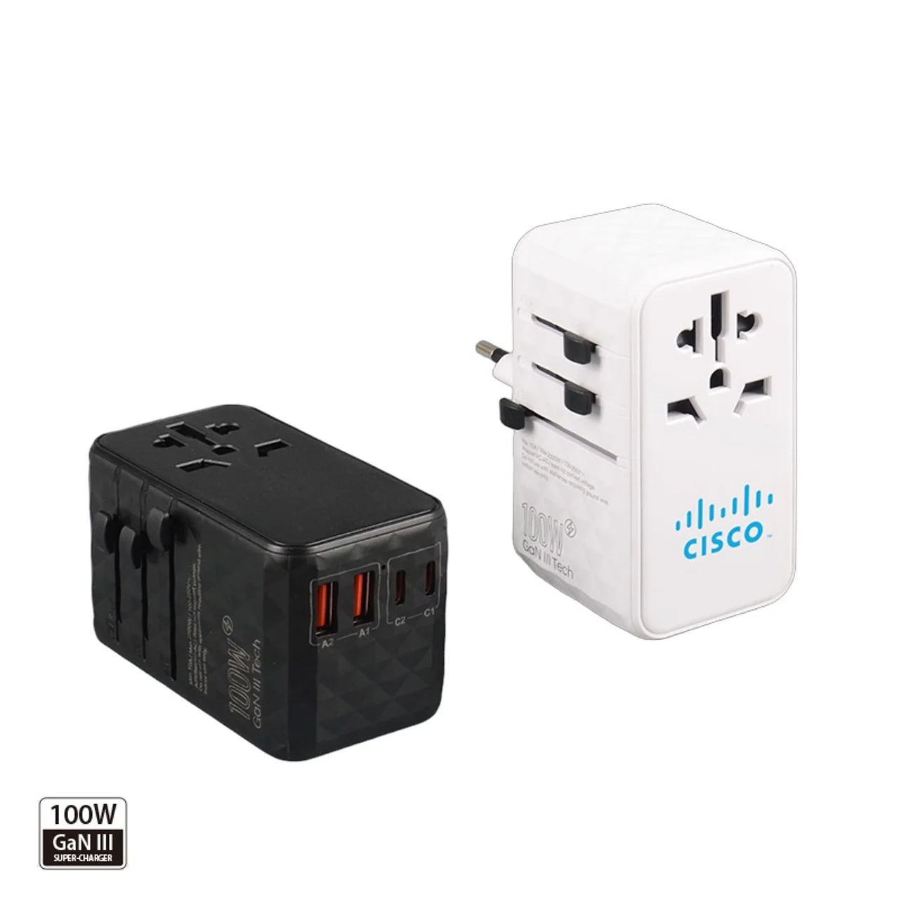 Hovedproduktbilde for 25-47-dra-4384 100W PD GaN Reiseadapter med Dobbel USB-A og USB-C