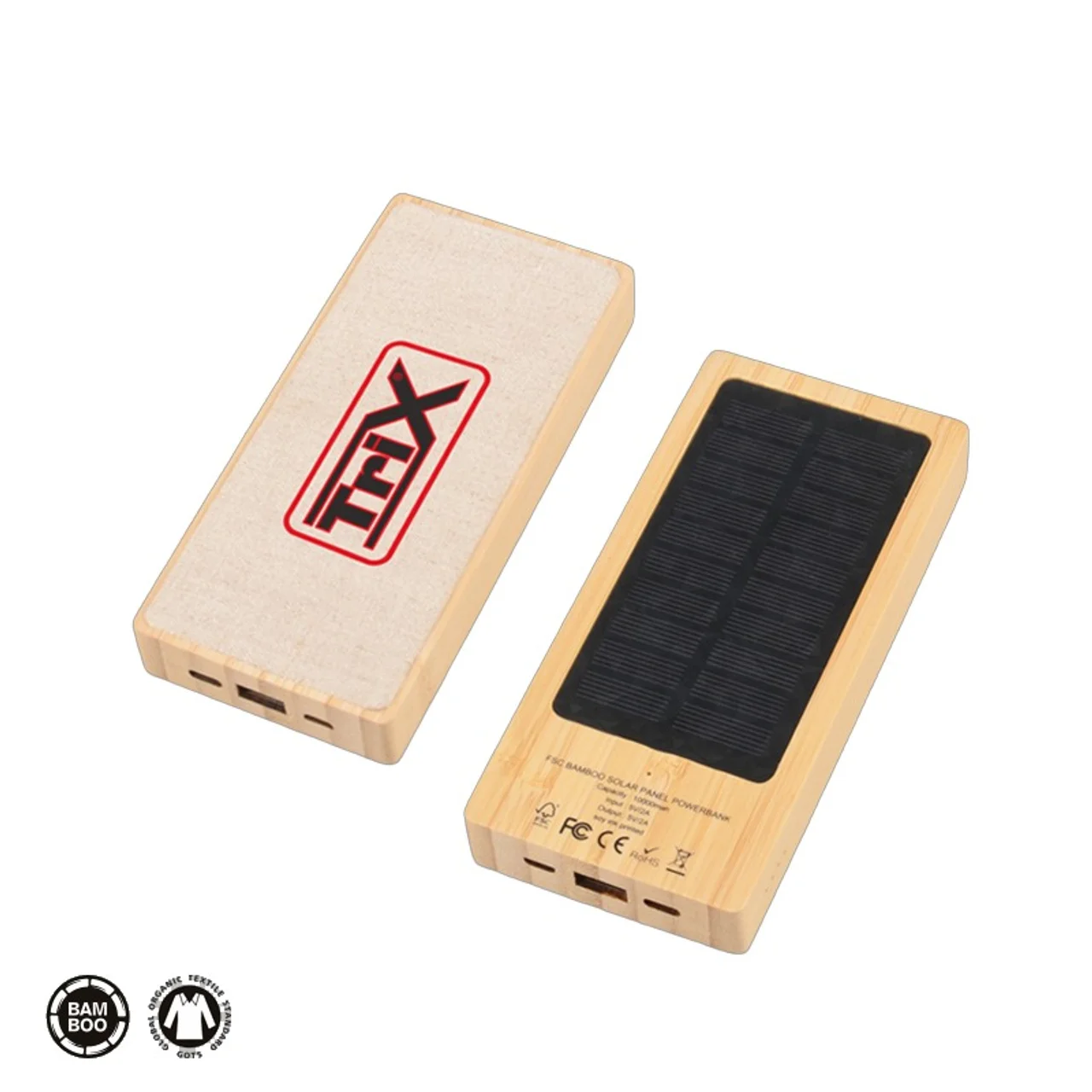 Hovedproduktbilde for 25-47-dra-5018 Park Bambus 10.000 mAh Solcelledrevet Powerbank